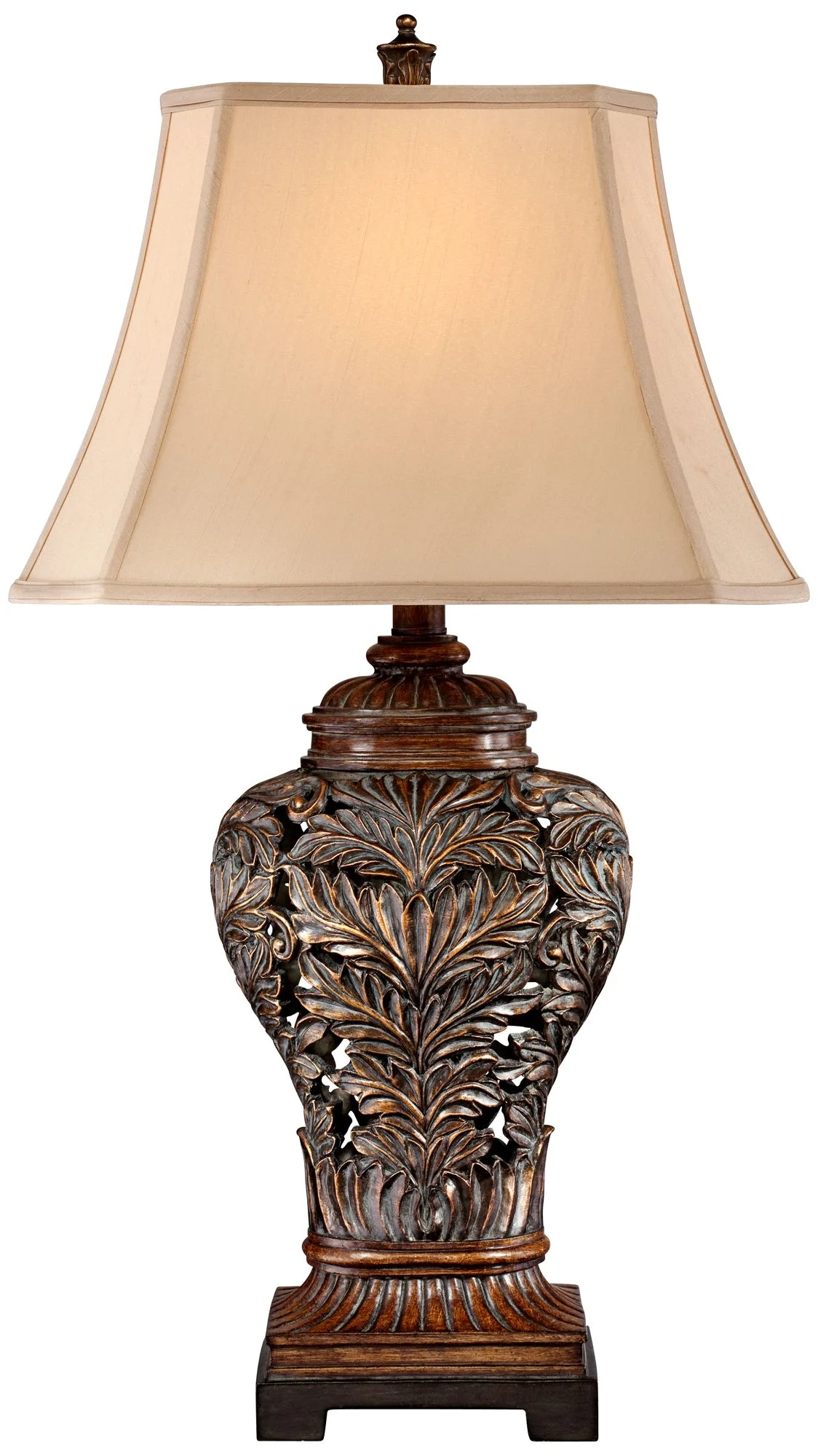 Barnes and Ivy Traditional Table Lamps 32.5" Tall Set of 2 Bronze Curling Leaves Tan Rectangular Shade for Living Room Family Bedroom Bedside