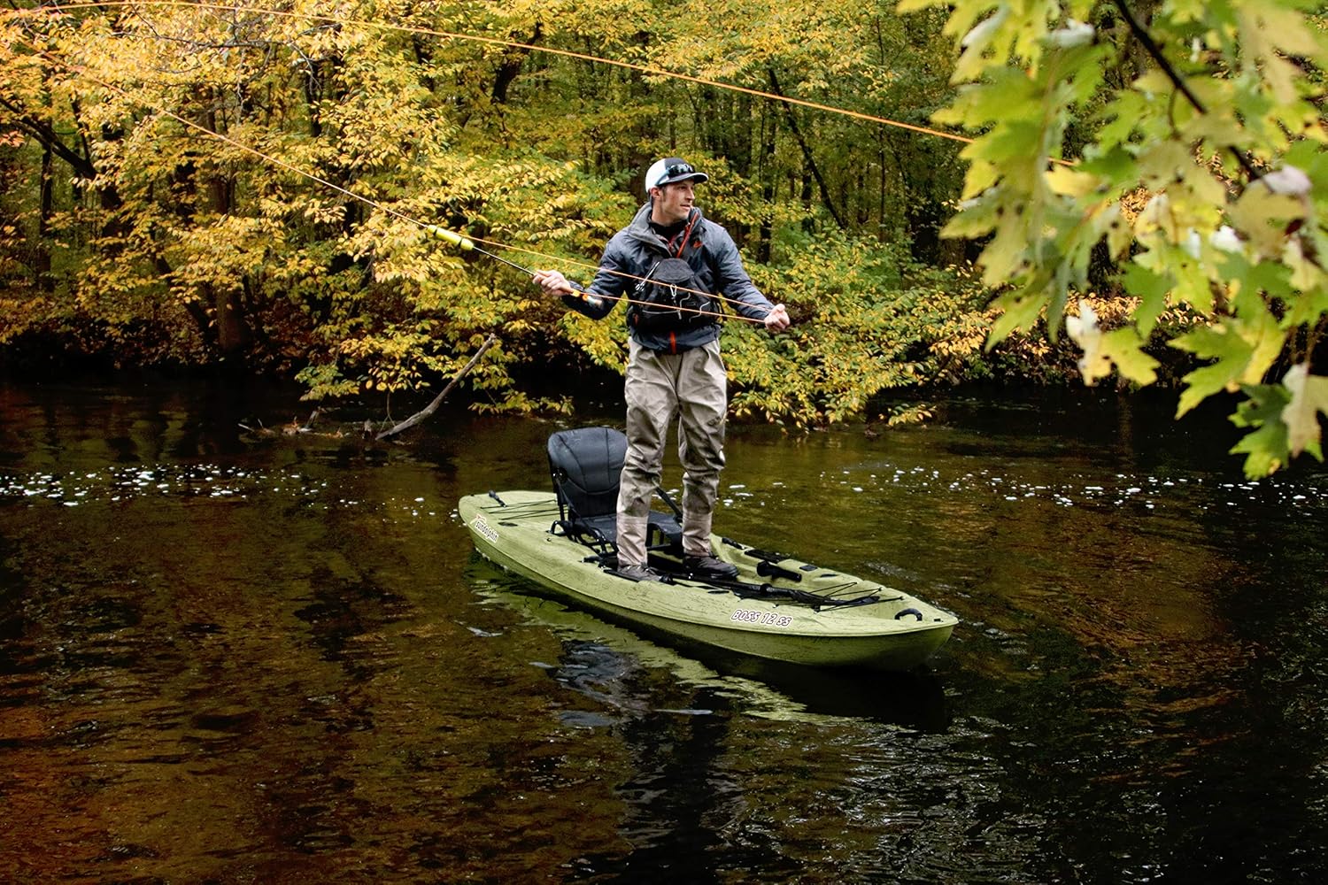 Boss 10 SS Fishing Kayak - Sit On Top Fishing Kayak - One Person Angler Kayak - 3 Fishing Rod Holders - Fishing Gear Tracks - Includes Paddle - 12 ft - Grass