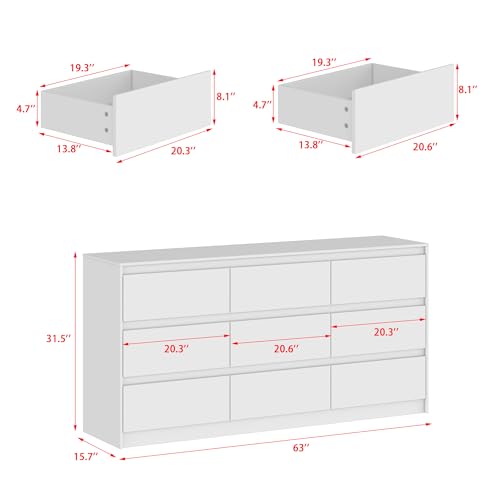 Hitow 9 Drawer Dresser for Bedroom with Deep Drawers, Large Floor Wood Dressers & Chest of Drawers Handle Free, Modern Black Long Dressers for Closet Living Room, Euro Slide (63"W x 15.7"D x 31.5"H)