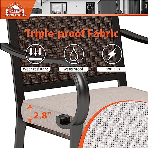 SUNSHINE VALLEY Wicker Patio Swivel Dining Chairs Set of 2, Outdoor Dining Chairs with All Weather Outside Rattan Chairs for Garden, Lawn, Backyard, Porch, Deck