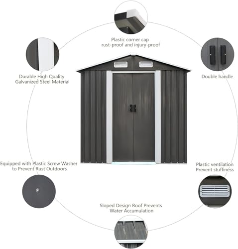 4ever2buy 8 x 8 FT Metal Outdoor Storage Shed, Large Shed Garden Storage Sheds, Galvanized Steel Shed with Air Vent for Backyard, Sheds & Outdoor Storage 2 Slide Door, Patio, Lawn