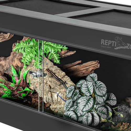 REPTI ZOO 34 Gallon PVC Reptile Terrarium, 24x18x18” Leopard Gecko Tanks with Glass Sliding Door & Top Screen Ventilation, Reptile Enclosure for Bearded Dragon Hermit Crab