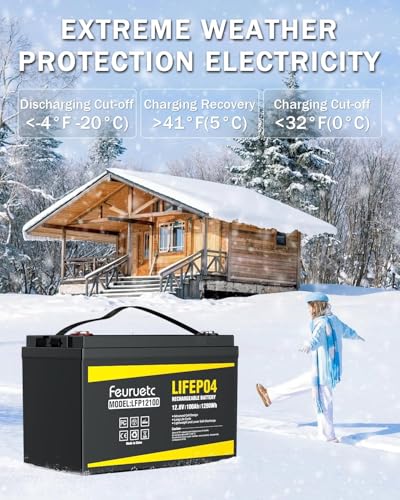 12V 100Ah LiFePO4 Lithium Battery - Solar Powered Battery with 100A BMS, 1280Wh Energy Storage, Iron Phosphate 15000 Deep Cycles Marine Battery for RV, Golf Car, Trolling Motor