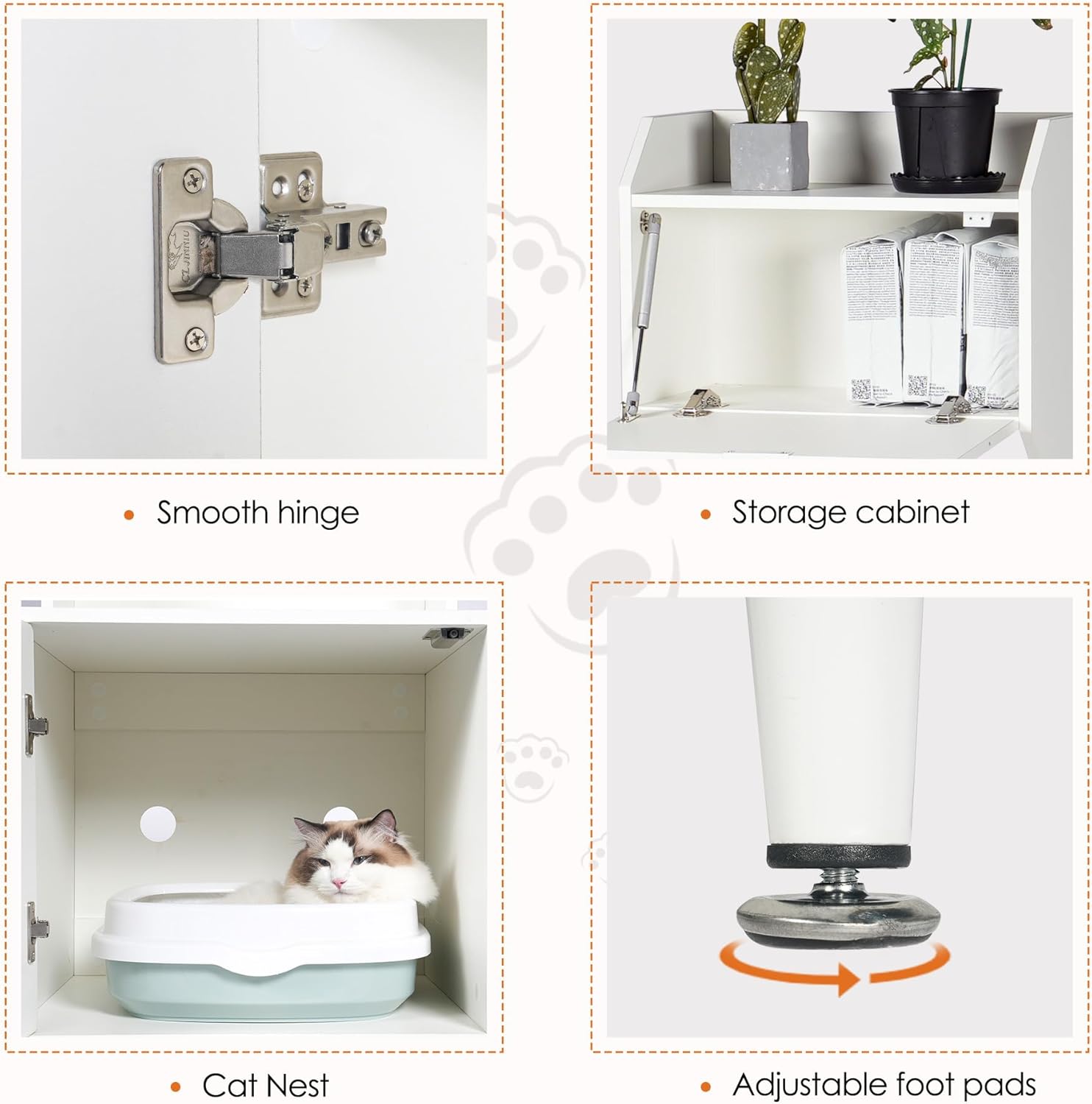 Litter Box Enclosure with Storage Shelves and Cabinet, White Wooden Hidden Cat Litter Box Furniture Industrial Indoor Cat House Washroom Pet Crate,Anti Tipping Design,Suitable for All Cats