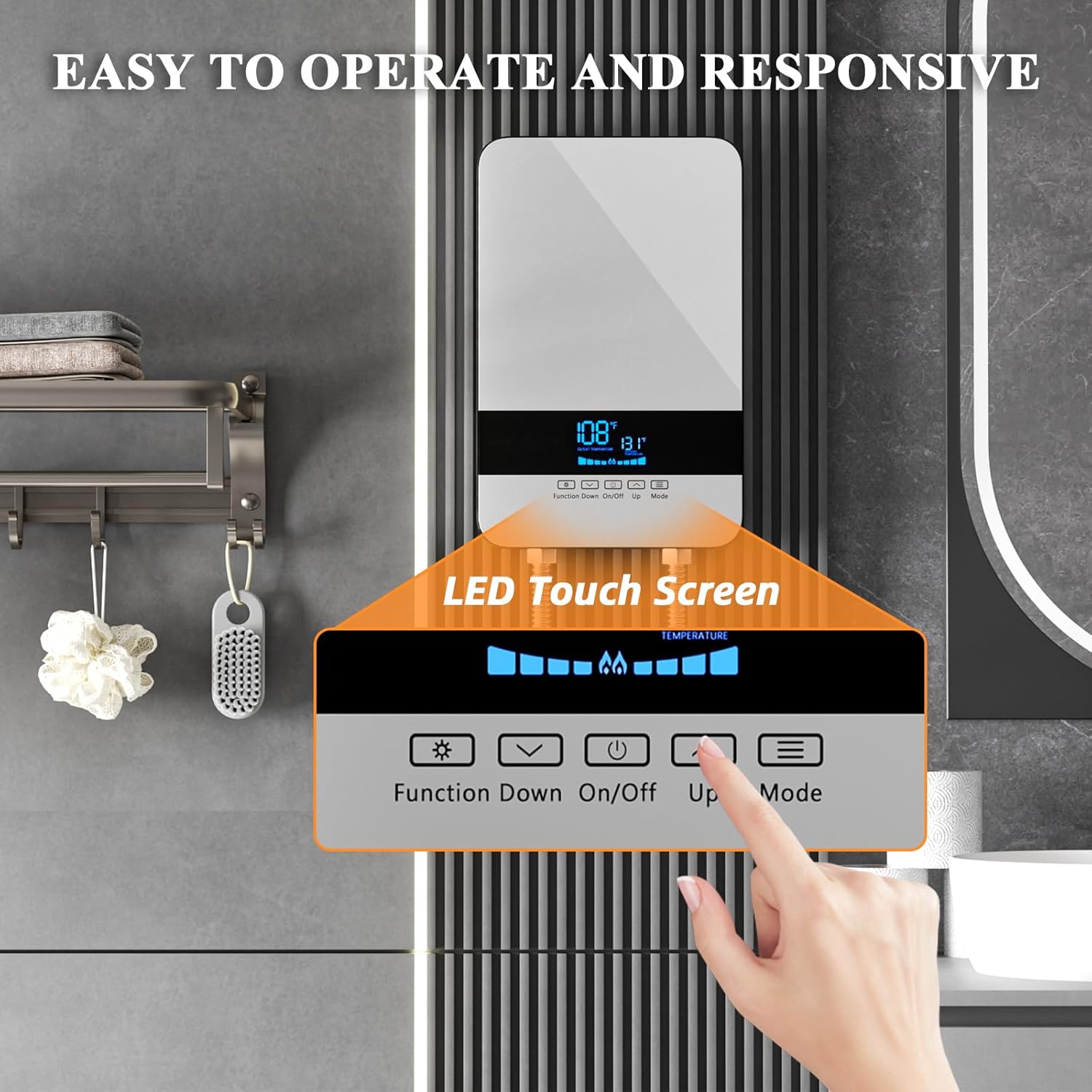 Tankless Water Heater Electric,8.5KW 240V Point of Use On Demand Hot Water Heater,Instant Hot Water Heater Under Sink with Digital Display,Wall Mounting Fitting Electric Water Heater