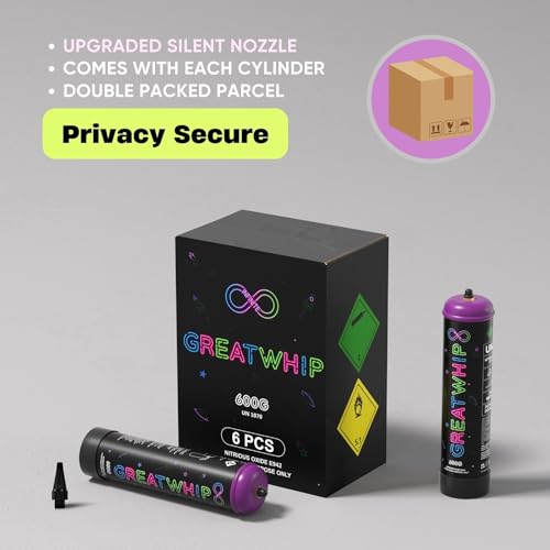 GreatWhip 600g Whipped Cream Charger Cylinder Food Grade High Capacity Pure Whip Cream Tank Cartridge,GreatWhip Infinite-(6 Cylinders)