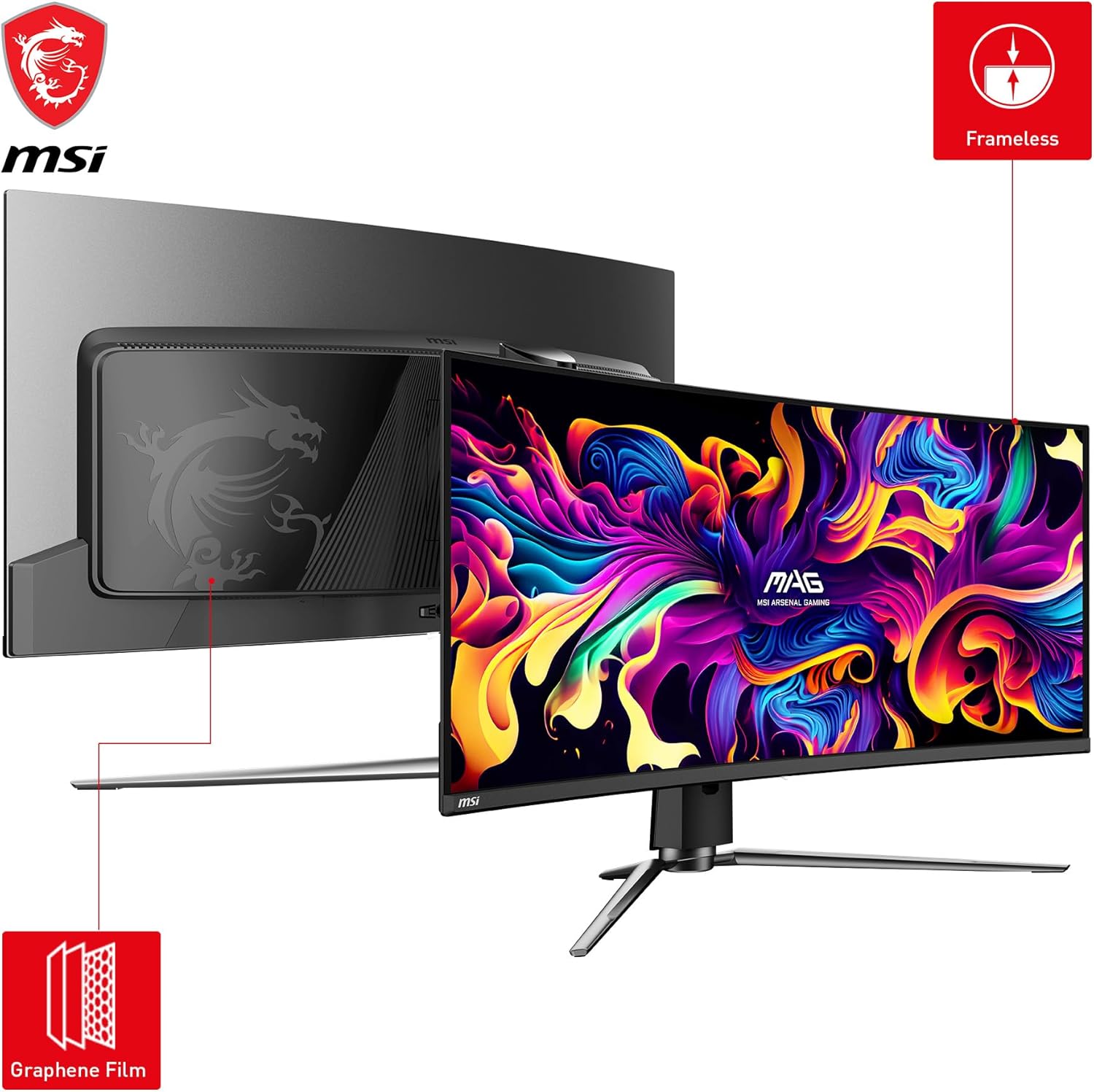 MSI MAG341CQP QD-OLED, 34 Curved OLED Gaming Monitor, 3440 x 1440 (UWQHD), OLED 0.03ms Response time, 175Hz, True Black HDR 400, HDMI, DP Port, USB Type C, Tilt, Height,Black