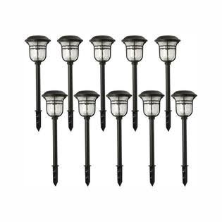 Hampton Bay Solar Powered Black LED Outdoor Integrated 3000K Warm White Landscape Path Light 84075