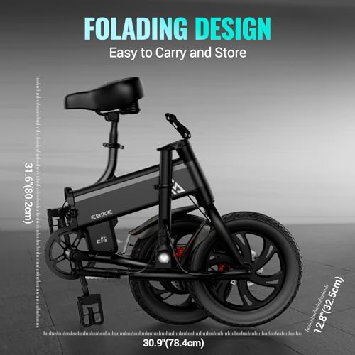TST Foldable Electric Bike for Adults, Small Electric Bicycle 500W Peak Motor, Commuter Ebike 18MPH, Max 18 Miles Range, 14" Pneumatic Tires Portable Electric Bike with Smart LED Screen