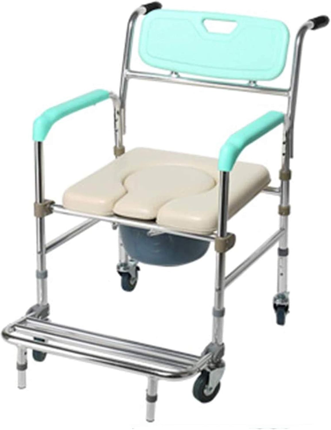 KOHARA Bedside Commode Chair, Folding Toilet Seat with Handles and Bucket for Adults Handicap Elderly and Pregnant Women Bathroom Wheelchair Adjustable Height