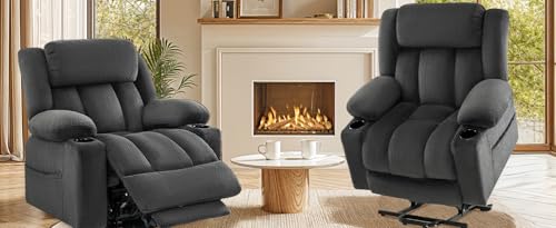 Power Lift Recliner Chair for Elderly - Triple Motor Lift Chairs - Infinite Position Adjust - Power Headrest - Heated & Massage - Lift Assist & 180° Lay Flat - Soft Plush Flannel (Grey)
