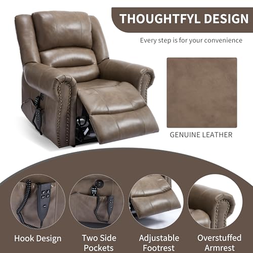 Dual Motor Power Lift Chair, Lay Flat Recliner Chair, Electric Recliner with Massage and Heat for Elderly, Remote Control, Infinite Position, Standing Assistance, USB Ports, Faux Leather, Brown