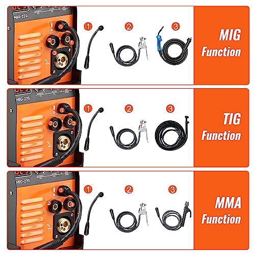 VEVOR MIG Welder, 3 in 1 270 Amp Welding Machine, 110 220V MIG Lift TIG Arc Welder, Portable Lift TIG Welder ARC Welder with IGBT DC Inverter, LCD Digital Display, Welder Torch and Welding Wire