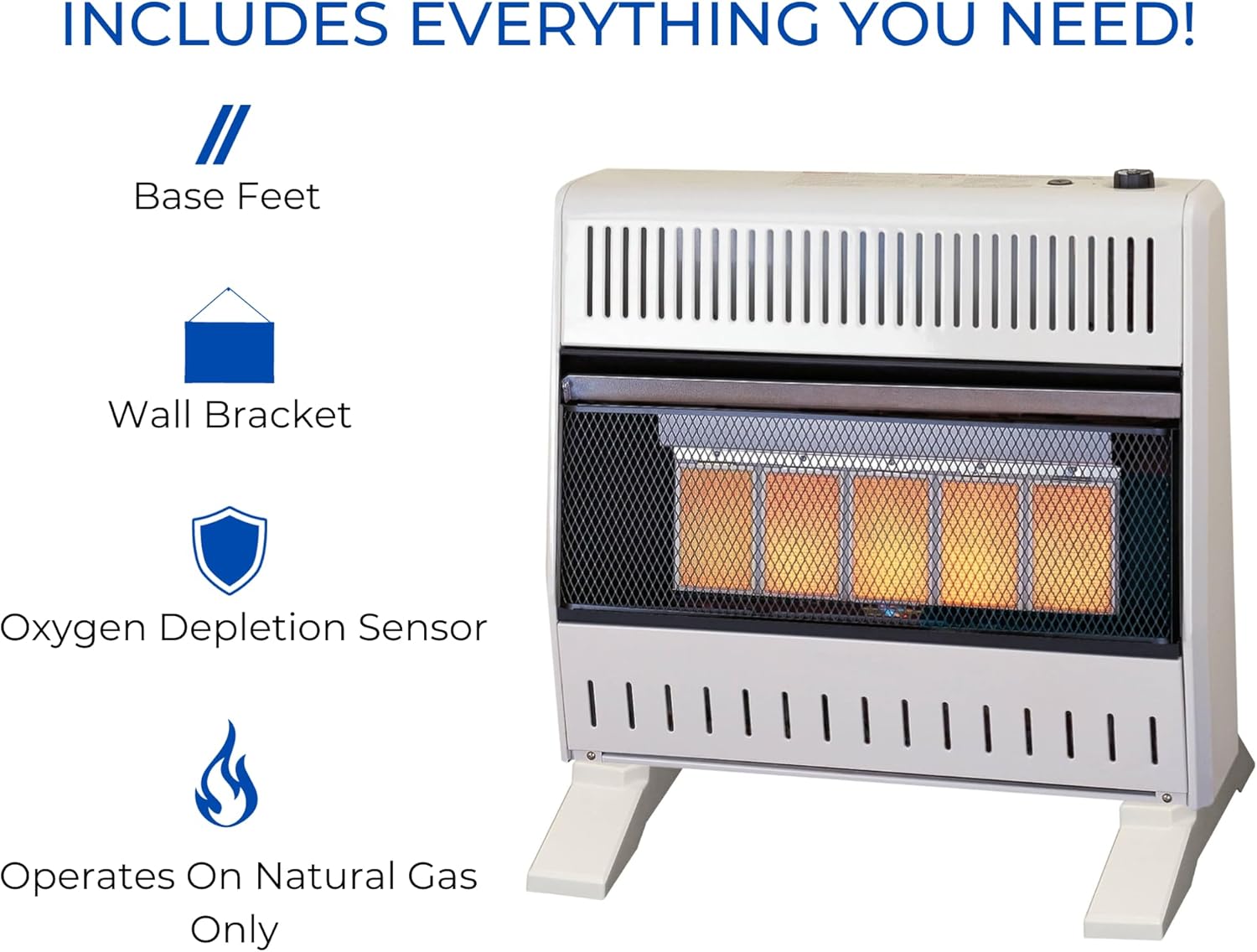 ProCom MN300TPA-B Ventless Natural Gas Infrared Space Heater with Thermostat Control for Home and Office Use, 30000 BTU, Heats Up to 1400 Sq. Ft., Includes Wall Mount and Base Feet, White