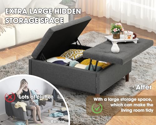 Grepatio Square Tufted Ottoman with Storage - 35.5" Large Lift-Top Storage Ottomans Upholstered Coffee Table for Living Room Bedroom (Grey)