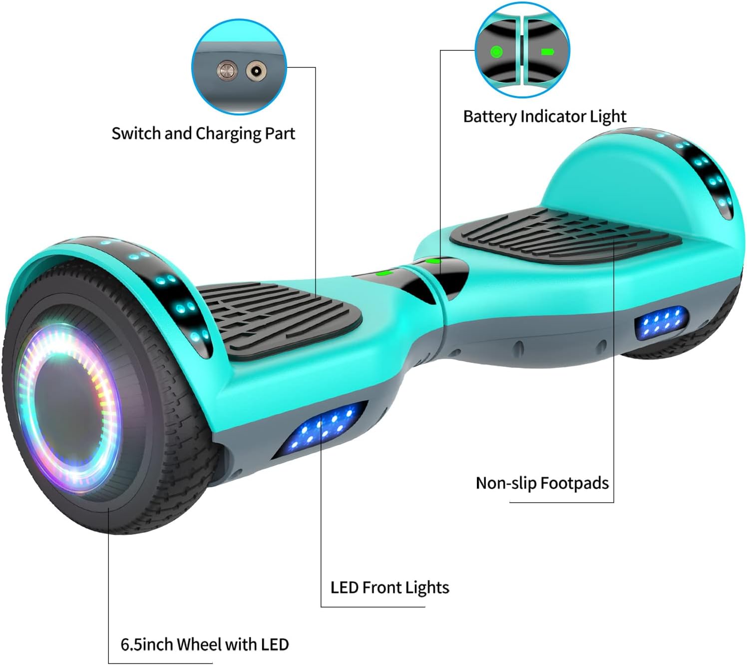 Hoverboard for Kids, 6.5" Two-Wheel Self Balancing Hoverboard Bluetooth (Blue)