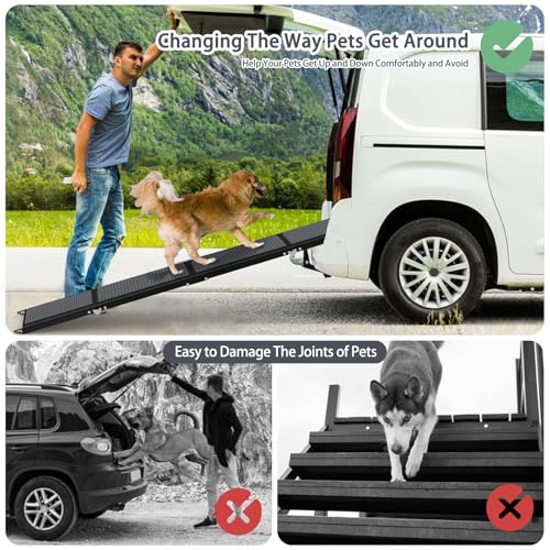 Dog Ramp for Car, 71" Extra Long & 17" Wide Pet Ramp, Portable Foldable Dog Car Ramp for Medium & Large Dogs, with Non-Slip Rug Surface, Up to 250LBS Enter a Car, SUV & Truck & Porch Steps (Large)