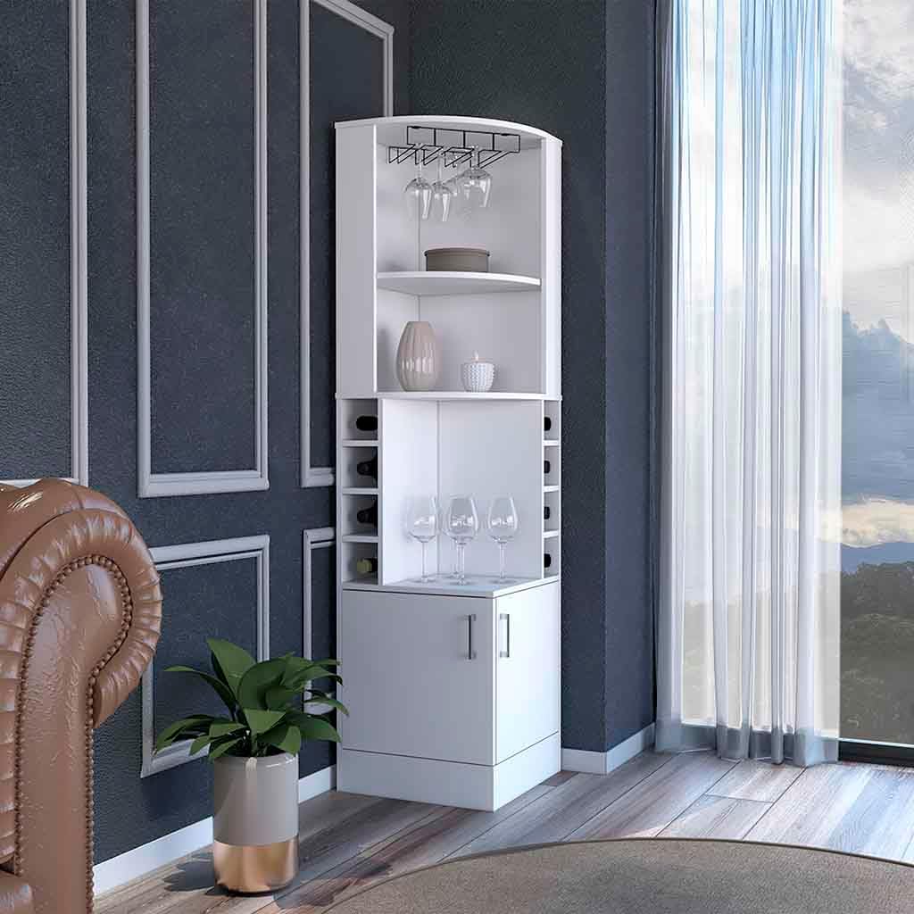 71.1" Tall Corner Bar Storage Cabinet Farmhouse Wine Bar Cabinet Station Wine Rack for Liquor Glasses, Kitchen Pantry Whiskey Cabinet Coffee Home Bar Cabinet, 18.4x19.4x71.1in-White Finish