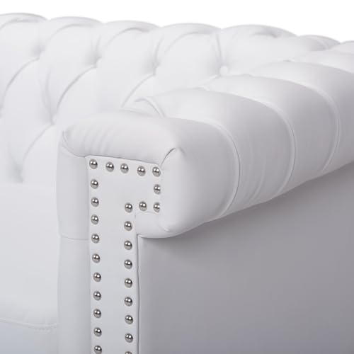 Chesterfield Sofa White PU Leather - 3-Seater Sofas for Living Room Button Tufted Tufted Sofa Couch Furniture for Living Room Bedroom Office Nailhead Upholstered Couches Minimalis Light Luxury