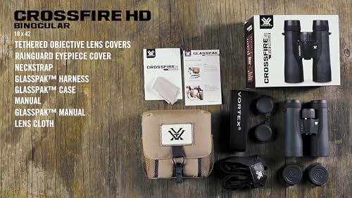 Vortex Optics Crossfire HD 8x42 Binoculars - HD Optical System, Tripod Adaptable, Rubber Armor, Waterproof, Fogproof, Shockproof, Included GlassPak - Unlimited, Unconditional Warranty