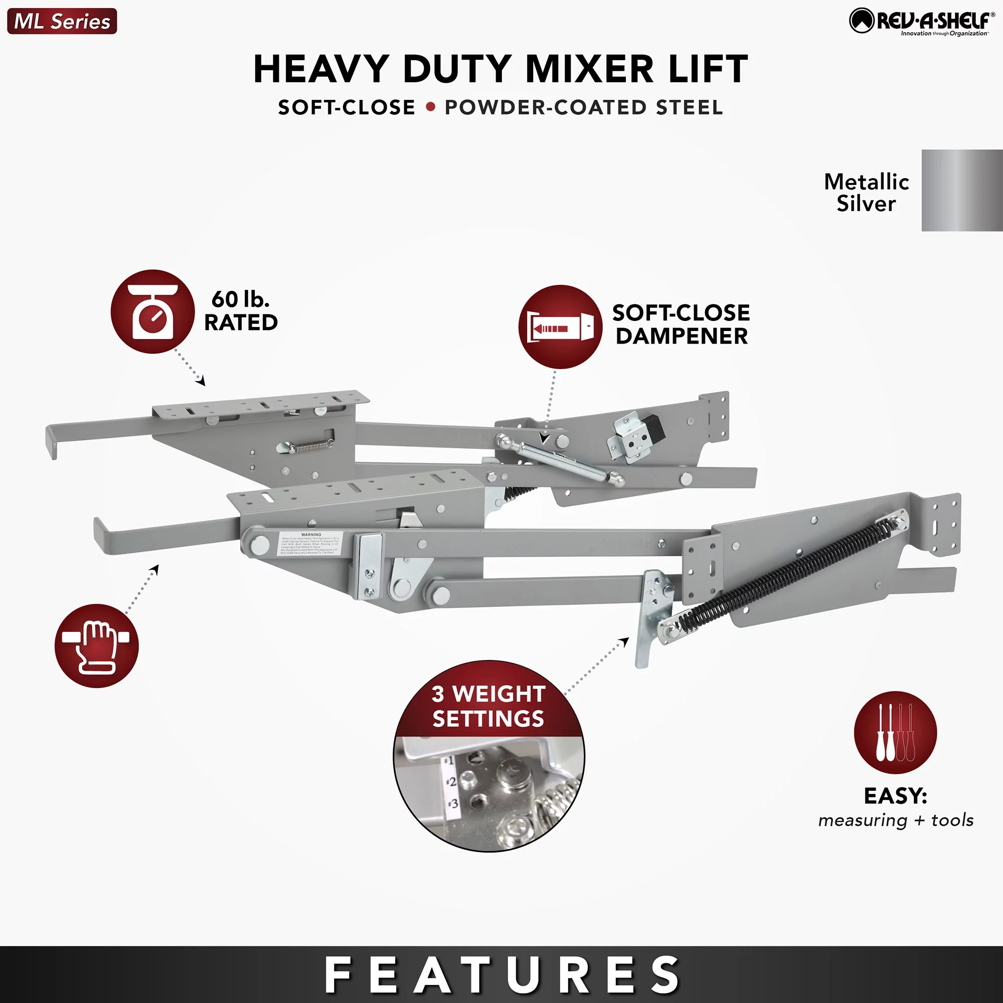 Rev-A-Shelf Mixer/Appliance Lift System for Base Cabinet, RAS-ML-HDSC