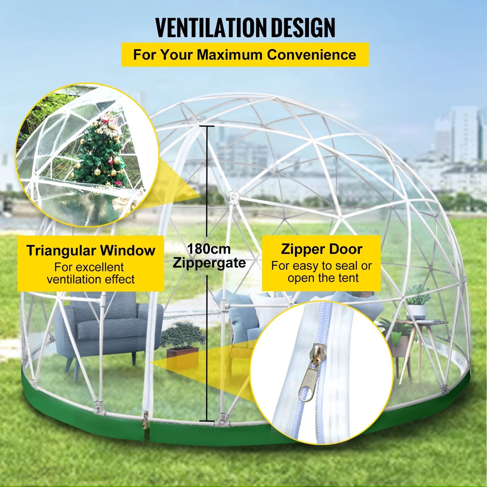 VEVORbrand Dome Igloo Bubble Tent with PVC Cover and Mesh Cover - Geodesic Dome 9.5ft - Lean to Greenhouse with Door and Windows for Sunbubble, Backyard, Outdoor Winter & Summer, Party
