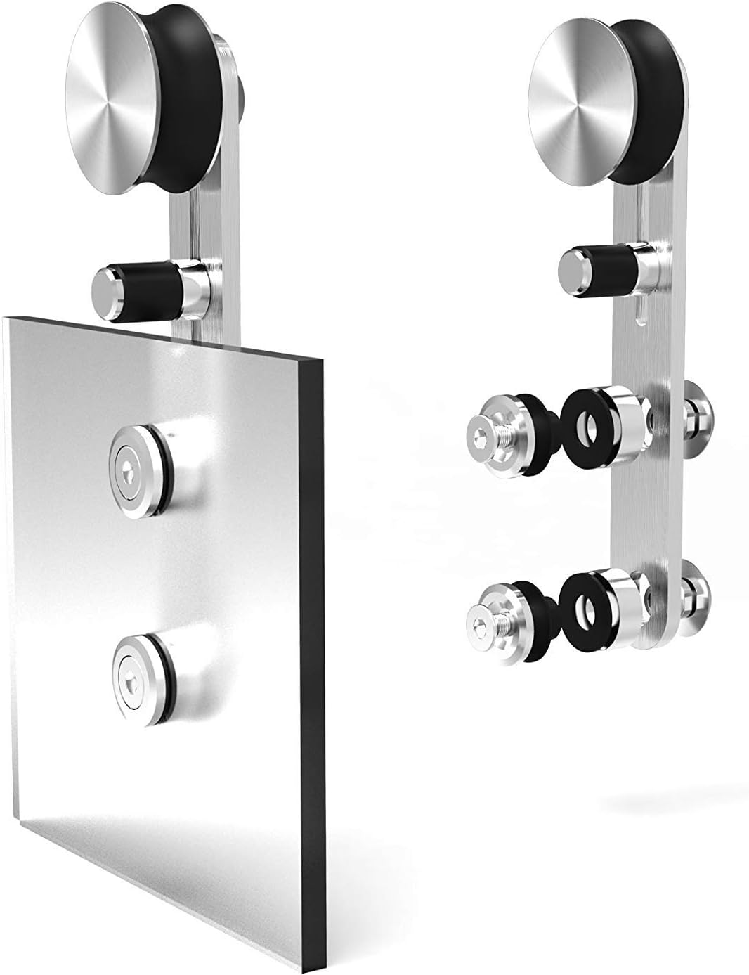 14FT Stainless Steel Sliding Double Barn Door Hardware Track Kit Heavy Duty Simple Install(Round Shape Hanger)