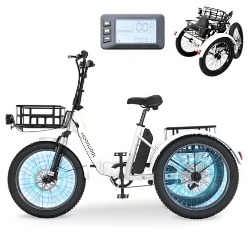 MOONCOOL Electric Trike, Electric Tricycle for Adults, 20" Folding 3 Wheels Electric Bicycle Bikes, 48V 500W/750W Motorized Electric Ebike with Aluminum Frame, Removable Battery and Basket