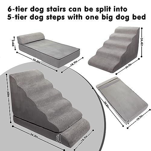 Foam Dog Stairs & Steps Ramps for High Beds 30-36 inches High Tall, LitaiL 6 Step Pet Stairs/Steps for High Beds 30 inch Large Dogs, Non-Slip Dog Ramps for Small Dogs, for Older Dogs/Cats Injured