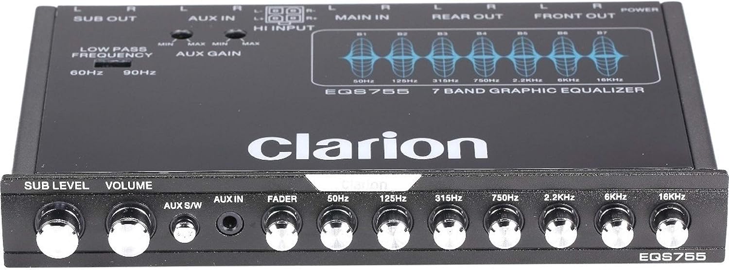 Clarion EQS755 7-Band Car Audio Graphic Equalizer with Front 3.5mm Auxiliary Input, Rear RCA Auxiliary Input and High Level Speaker Inputs