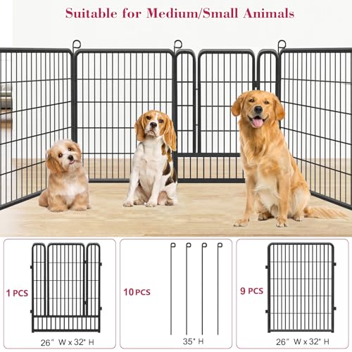 Dog Playpen, 32inch 10 Panels Outdoor Dog Fence Indoor Dog Pen Anti-Rust Pet Puppy Pen Dog Exercise Pen with Lock for Medium Small Dogs, Portable Pet Fence for Yard RV Camping