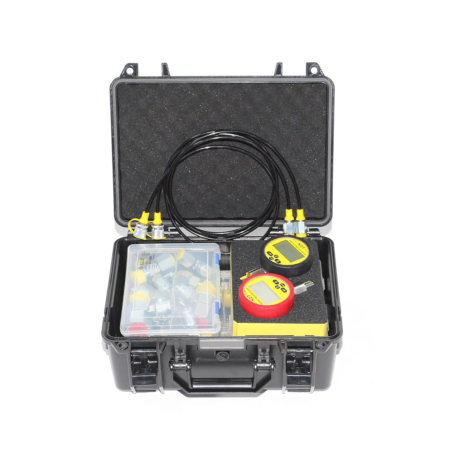 XZT 70DC Hydraulic Pressure Test Coupling Kit,Pressure gauges Set,Test Hose,BSPP ORFS JIC Hydraulic Swivel Run tees Set Repair Tools for Most Excavator Construction Machinery