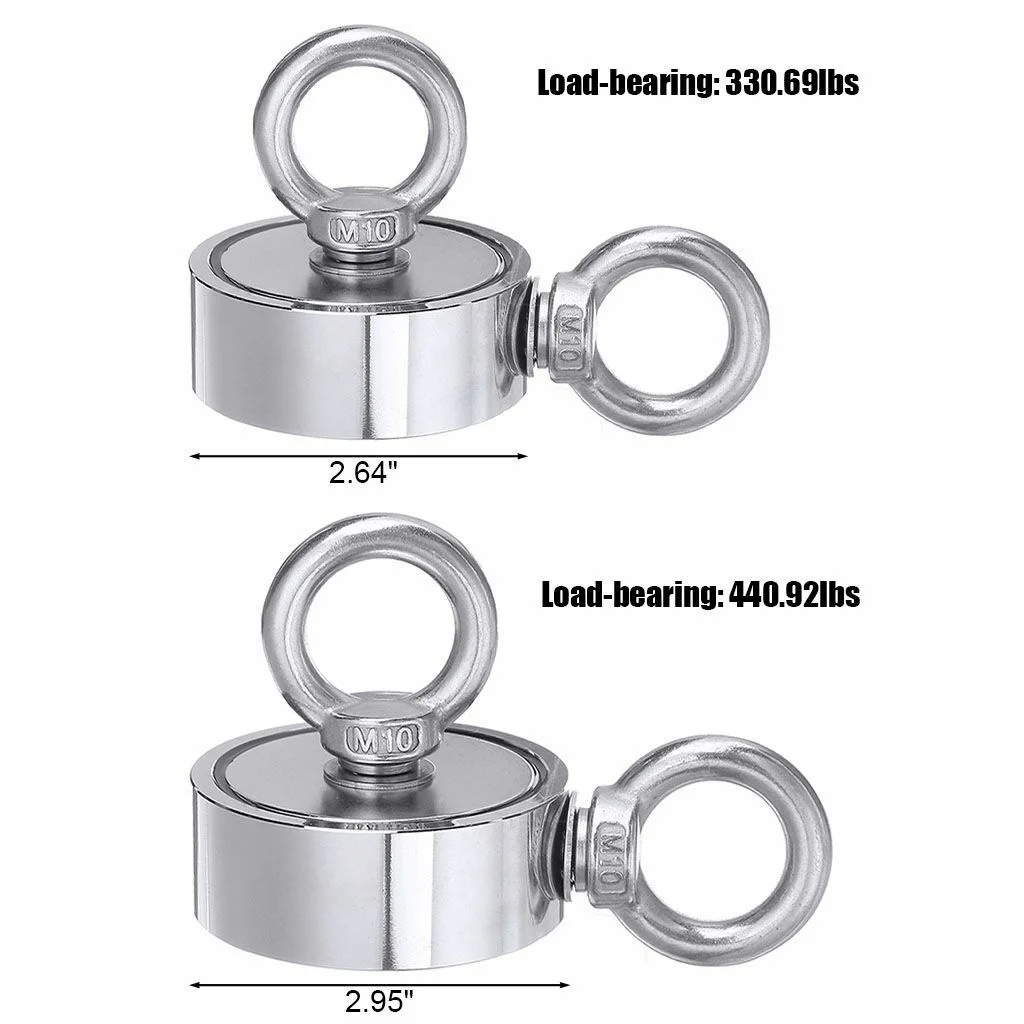 Upto 1300 Lbs Fishing Magnet Kit Pull Force Strong Neodymium + Rope + Carabiner