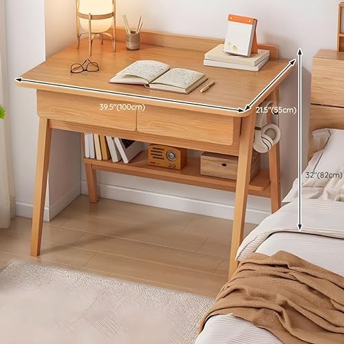 CraftThink Scandinavian Office Study Desk, Contemporary Computer Desk Writing Desk Work Desk with Walnut Wood Base, Walnut 23.5" L x 19.5" W x 32" H without Chairs