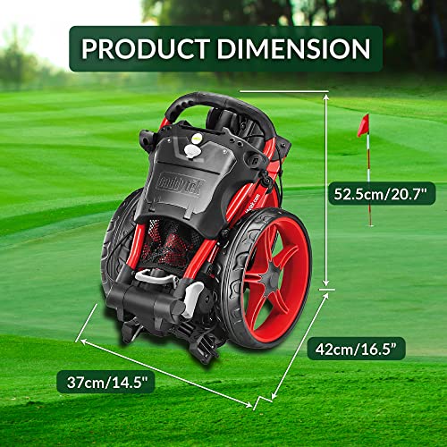 Caddytek Caddylite Compact 3 Wheel Golf Push Cart, One Click Folding Design, Smallest Folded Footprint, 32" Wide Wheelbase with Convenient Handbrake