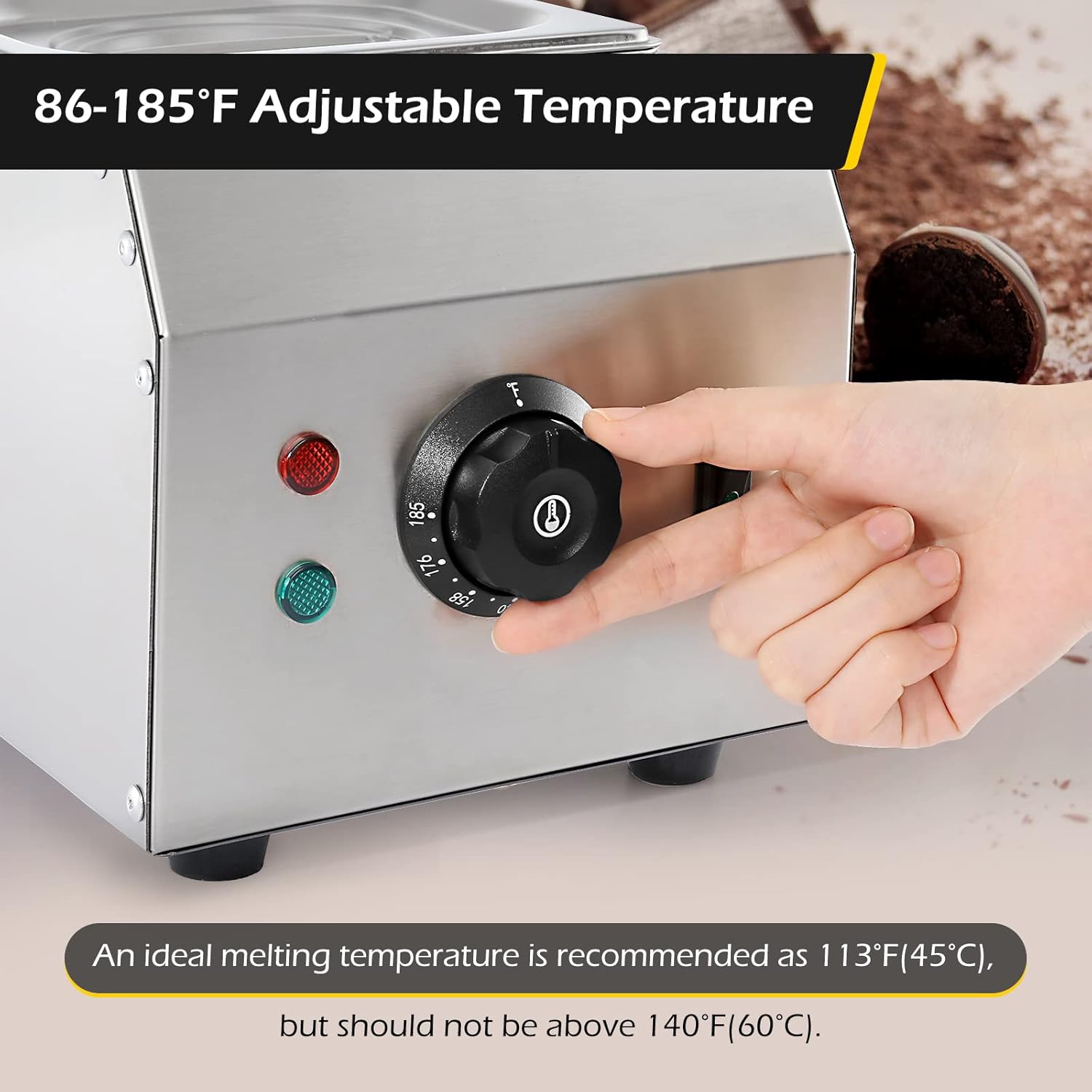 Dyna-Living 2-Tanks Chocolate Melting Machine Upgraded Chocolate Tempering Pot 1000W Electric Chocolate Melter Fondue with Temperature Control Commercial Warmer for Chocolate Milk Coffee Cheese Soup