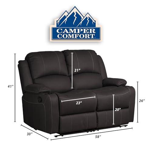 58" Wall Hugger Reclining RV Theater Seats | Double Recliner RV Sofa | RV Couch | Wall Hugger Recliner | RV Theater Seating | RV Furniture (Manual, Slate)