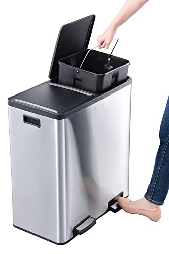 The Step N' Sort 18.5 Gallon Extra Large Capacity, Soft-Step, Dual Trash and Recycling Bin with Removable Inner Bins, Grey
