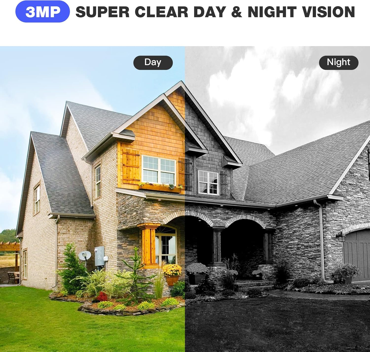3MP Solar Security Camera System Wireless Outdoor for Home Surveillance, 4 Cameras Security System Solar Powered with Base Station, 2-Way Audio, PIR Motion Detection, Night Vision, IP65 Waterproof