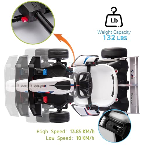 36V Electric Go Kart for Kids, Licensed BMW Battery Powered Drift Racing Go Kart, 7.5 MPH Drift Kart with Dual 300W Powerful Motor, Kids Race Pedal Go Karting Car w/Adjustable Speed, White