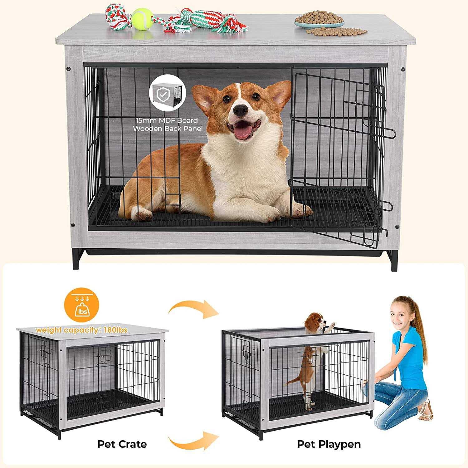 Arlopu Dog Crate Furniture Wooden End Table Indoor Dog Kennel - Pet Supplies online store