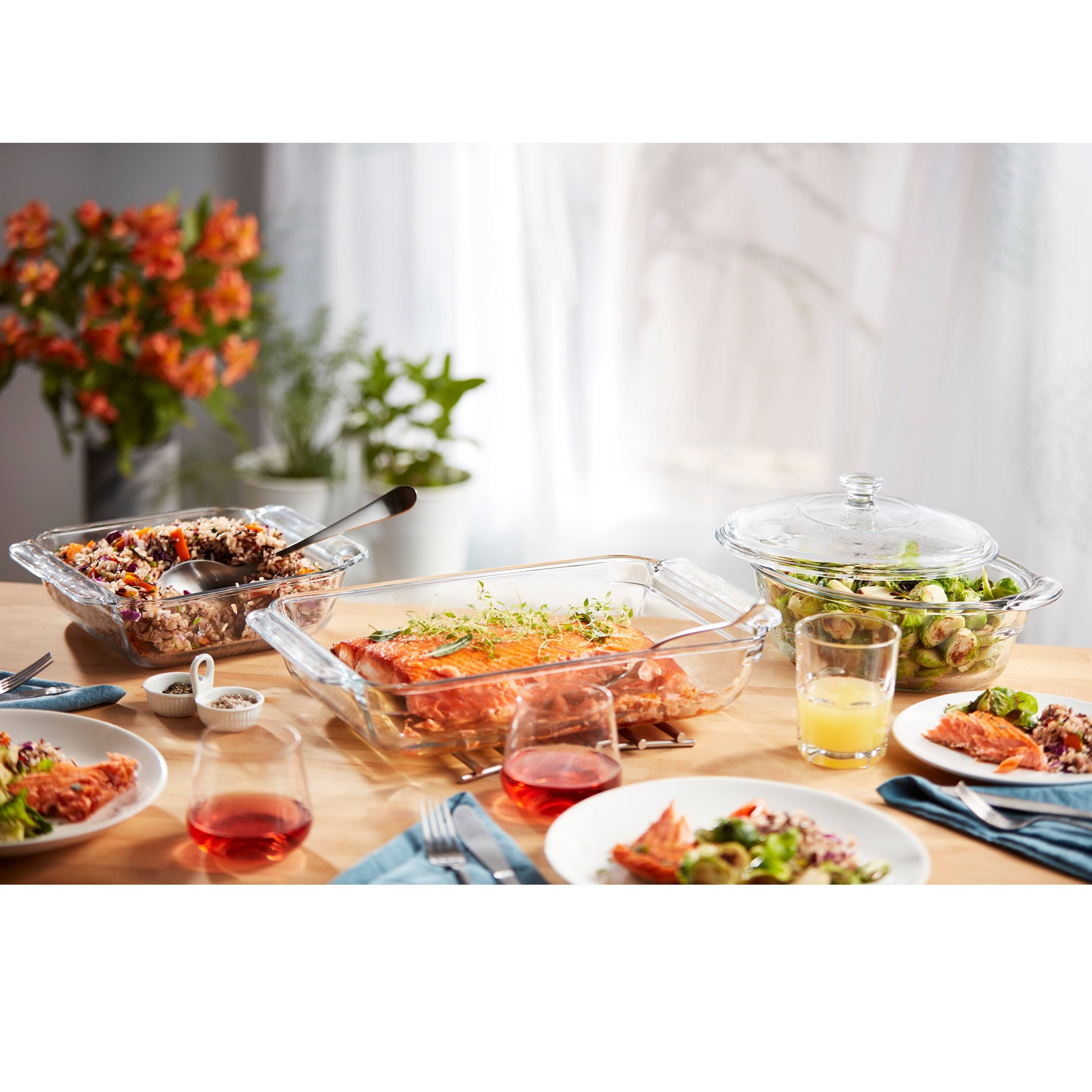 Libbey Baker&s Premium 6-Piece Glass Casserole Baking Dish Set with 2 Covers