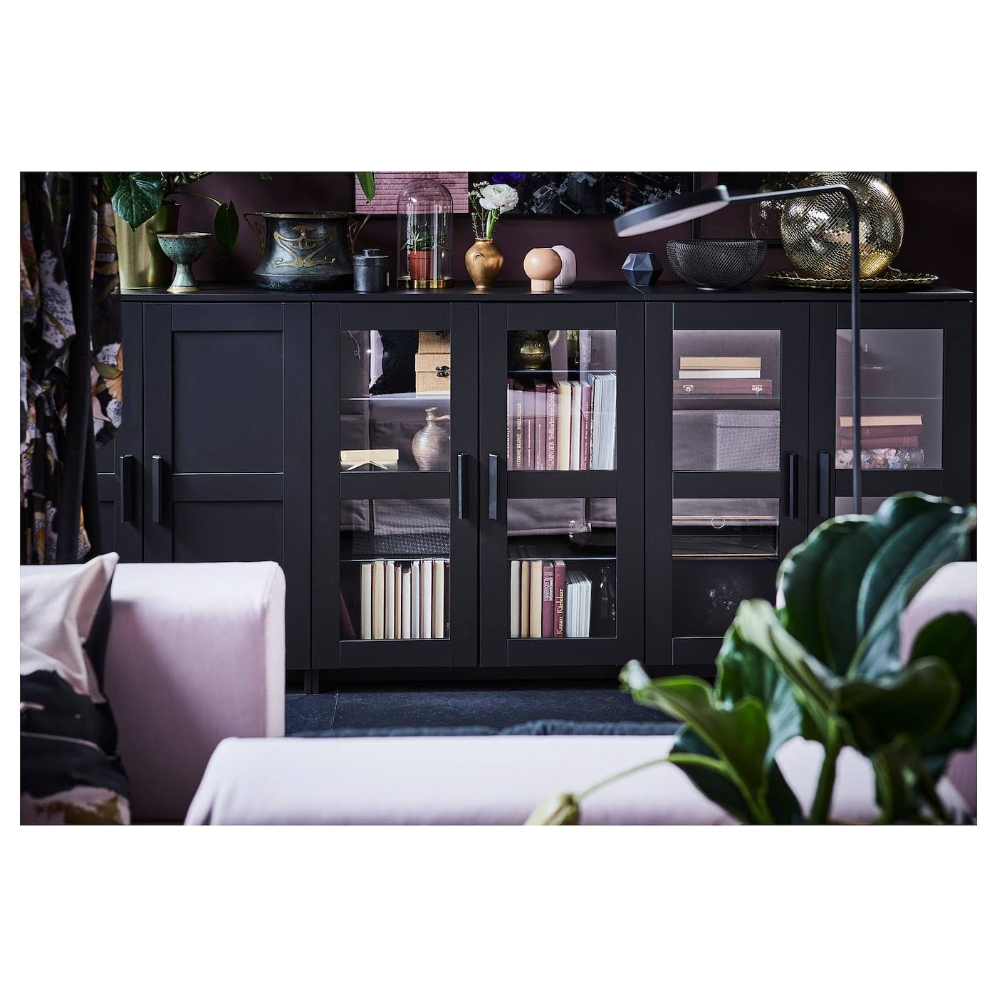 IKEA - BRIMNES Cabinet with Doors, glass/black, 30 3/4x37 3/8