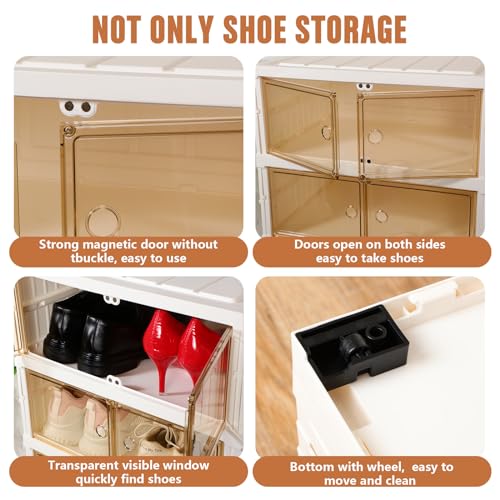Foldable Shoes Rack Organizer Clear Plastic Shoes Rack for Closet Shelf Collapsible Large Shoes Storage Box Stackable Easy Assembly Shoe Cabinet with Lids and Door(9-tier for 18-36 Pairs)