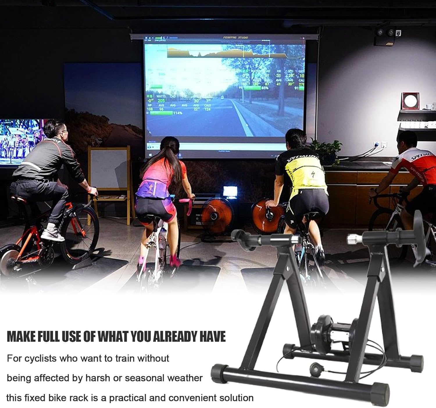 Bike Trainer Stand for Indoor Riding | Magnetic Flywheel Silent Stationary Bike Converter | Folding Portable Stand for All-Season Training Fitness, 1, Black