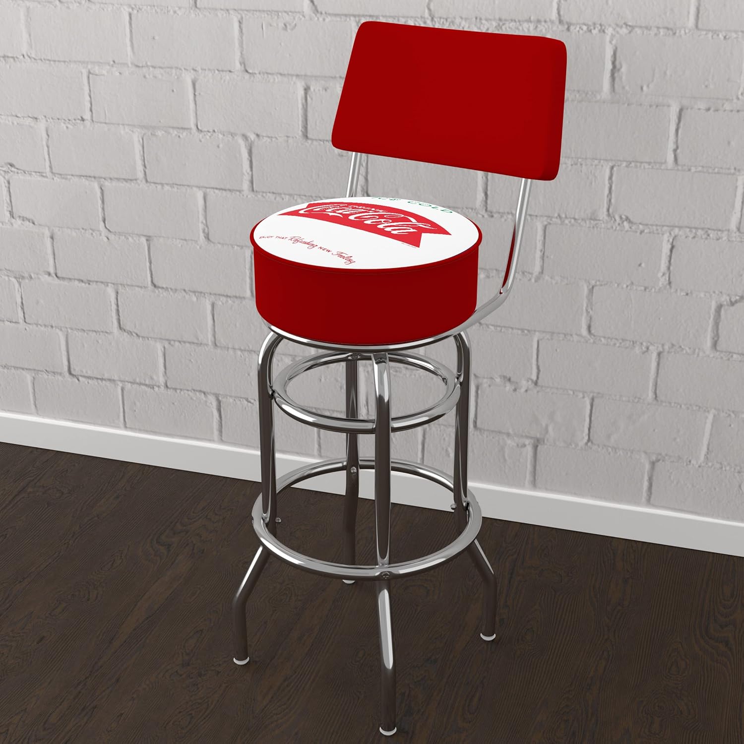 Bar Stool - Coca-Cola Ice Cold Design Stool with Foam Padded Seat and Back - Swivel Chair for Game Room, Garage, or Home Bar by Trademark Gameroom