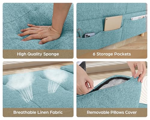 Sleeper Sofa Chair Bed,4-in-1 Convertible Sofa Bed Chair with 6 Adjustable Backrest and Pillow, 3-Seat Pull Out Sleeper Bed Linen Fabric Modern for Bedroom Small Space Living Room Office, Black