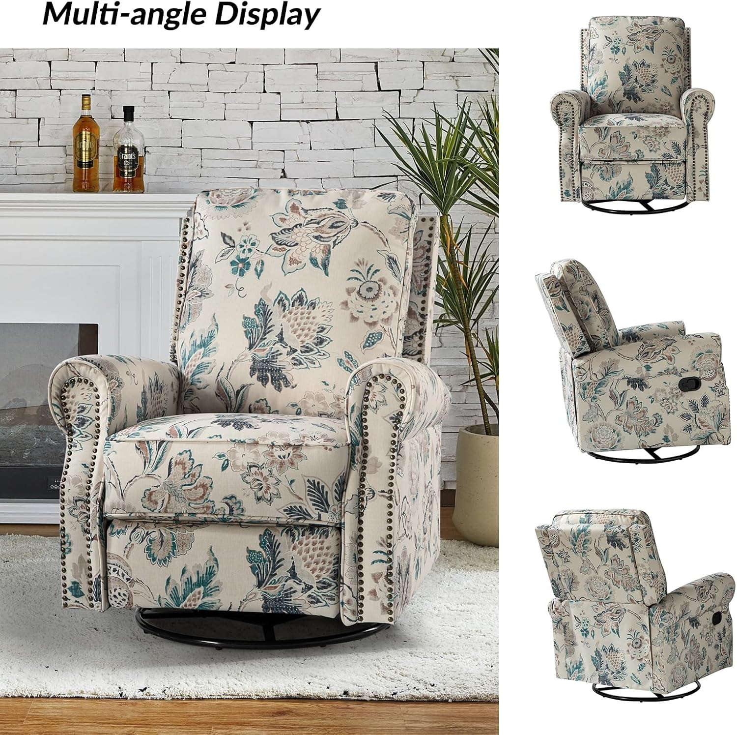 HULALA HOME Roderich Farmhouse Upholstery Recliner with Rolled Arms by TEAL