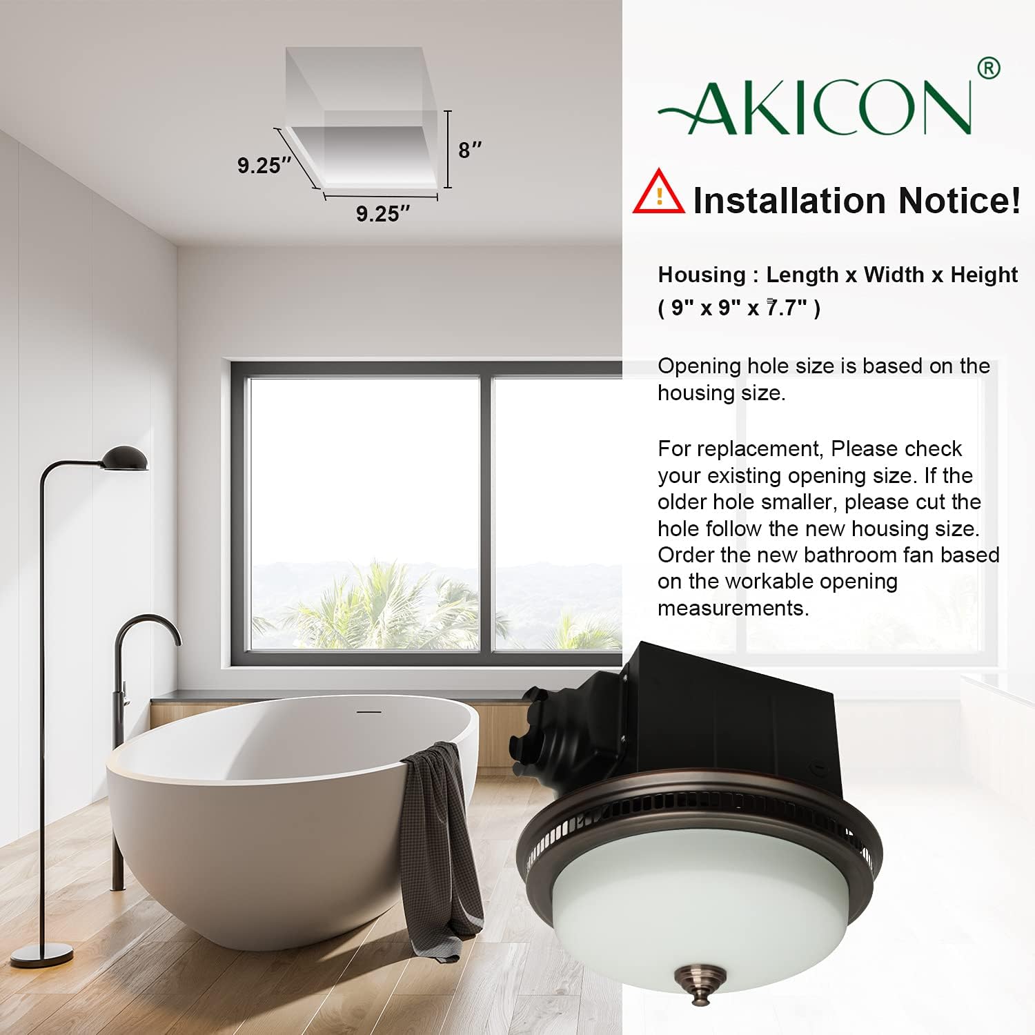 Akicon Ultra Quiet 110 CFM Round Exhaust Bathroom Fan with Warm Light and Nightlight Bronze (3x9W GU24 Base LED Bulbs and 1pcs E12 Nightlight Included)