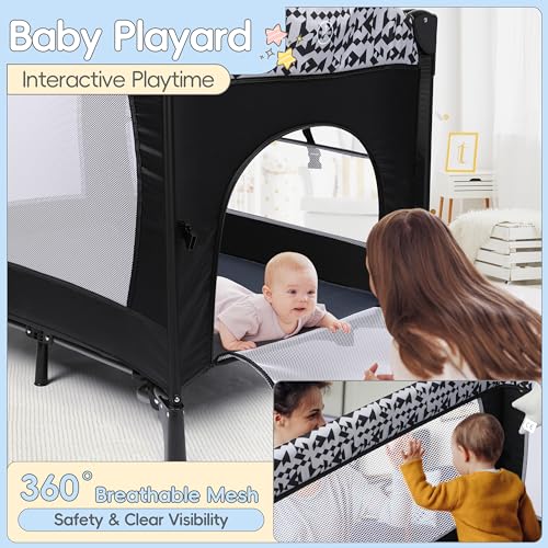 Xilingol 5-in-1 Pack and Play, Baby Bassinet Bedside Sleeper with Diaper Changer, Storage Bag & Music Box, Portable Baby Crib with Carry Bag, Foldable Playard with Bassinet for Newborn to Toddlers